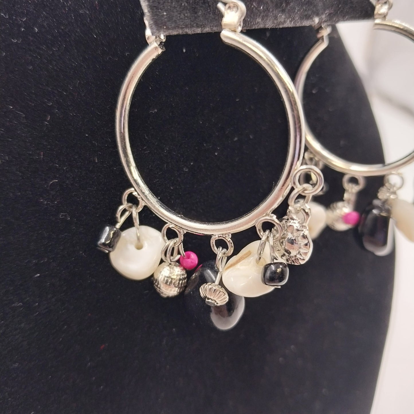 Catherines Silver Tone Saddle Hoop with Multicolor Beads Dangle Earrings Pierced
