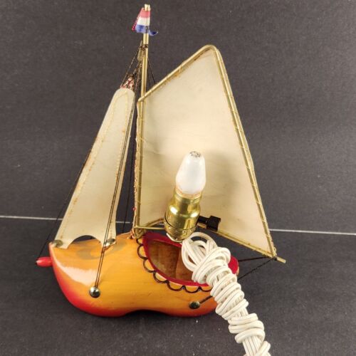 Sailing Wooden Shoe Night Light Clog Windmill Image on the Sail Holland Vintage