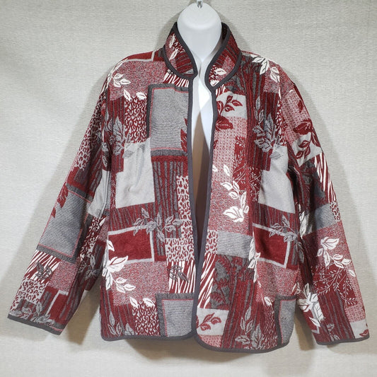 Bon Worth Blazer Tapestry Weave Block Print Redish Jacket Women's Large Unlined