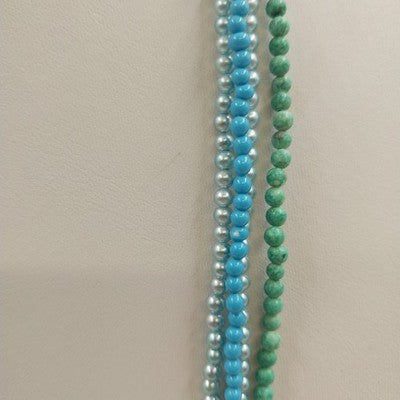 Set 4 Acrylic Small Blue Green Beaded 17" Long Necklace Women's Bohemian Jewelry