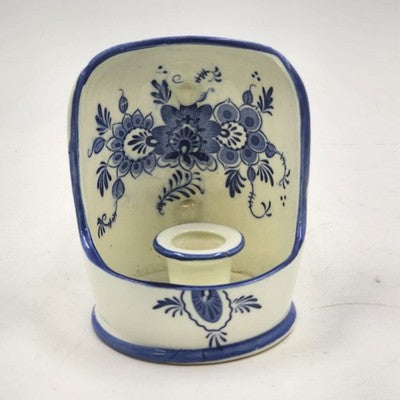 White with Blue Flower Design Scoop Shape Delftware Porcelain Candlestick Holder