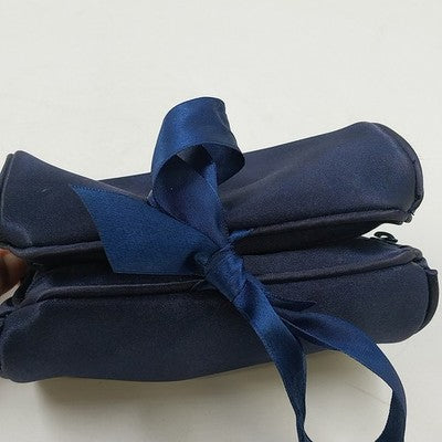 Alexandra deMarkoff Navy Blue Satin Double Zipper Pouch Cosmetic Bag Purse 6"x4"