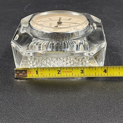 Linden Crystal Quartz Desk Clock Tabletop Crystal Clear Glass 4" West Germany