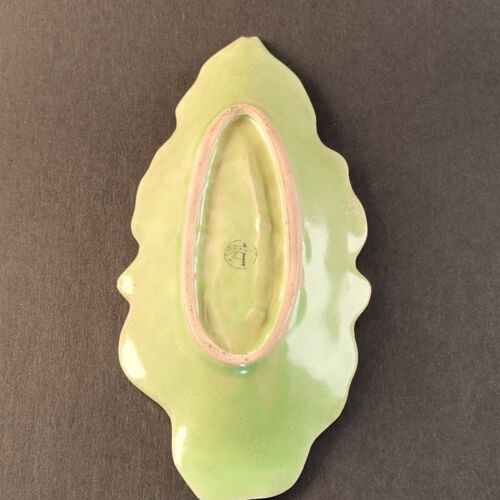 Green Leaf Trinket Nut or Candy Dish 9" Long by 4.5" Wide Crazed Made in Japan