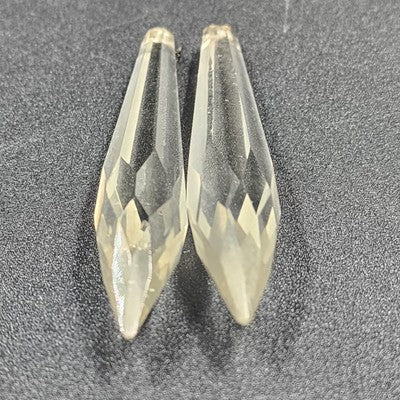 2 Rock Icicle Spear Crystal Glass For Chandelier Prisms Wire Connectors 3.35”