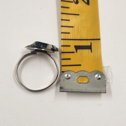 Adjustable Silver Tone Dalmatian Stone Ring Triangle Shape Size 6.75-7
