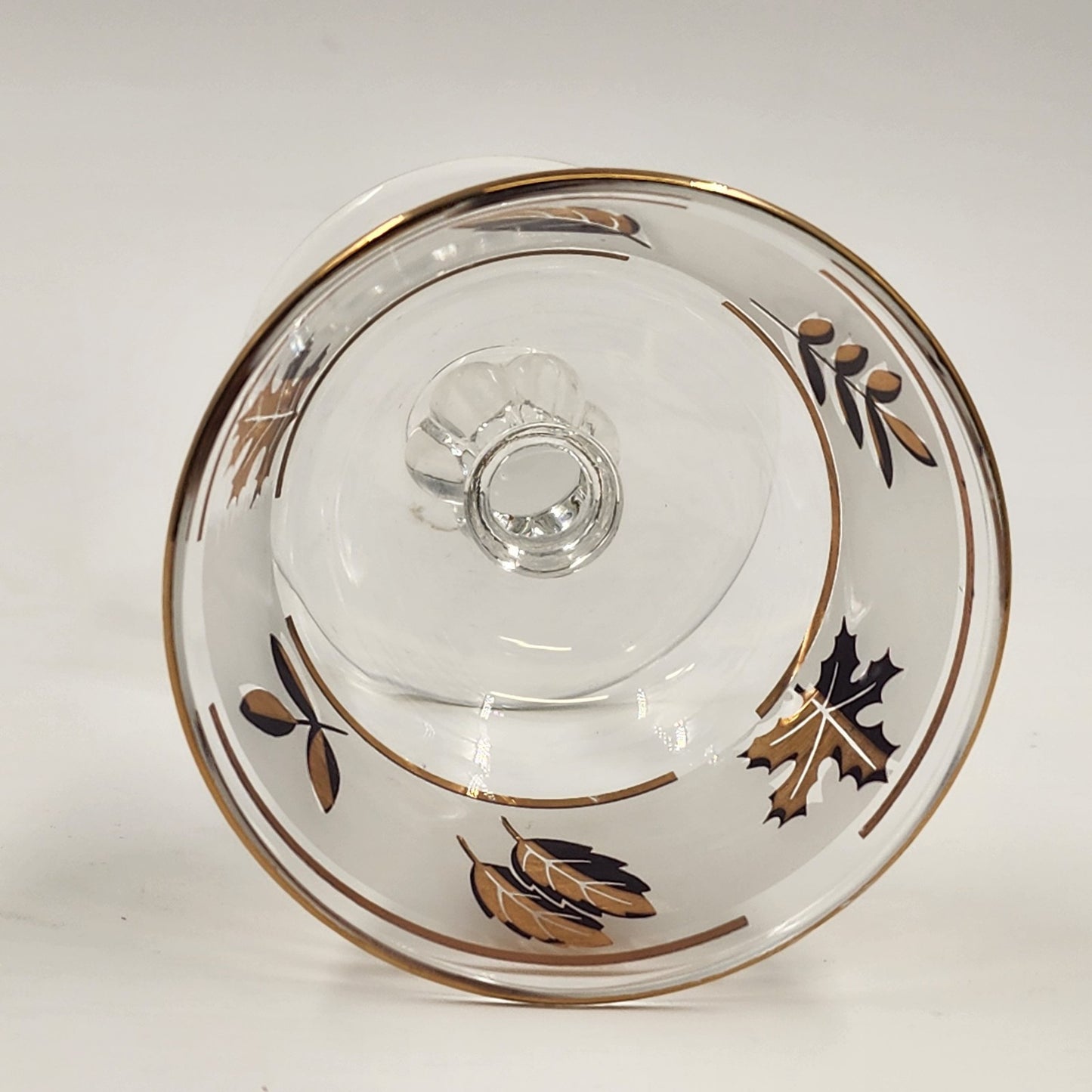 6 Libbey Stemmed Wine Glasses Gold Leaf Goblets Mid Century Modern 4.5"h