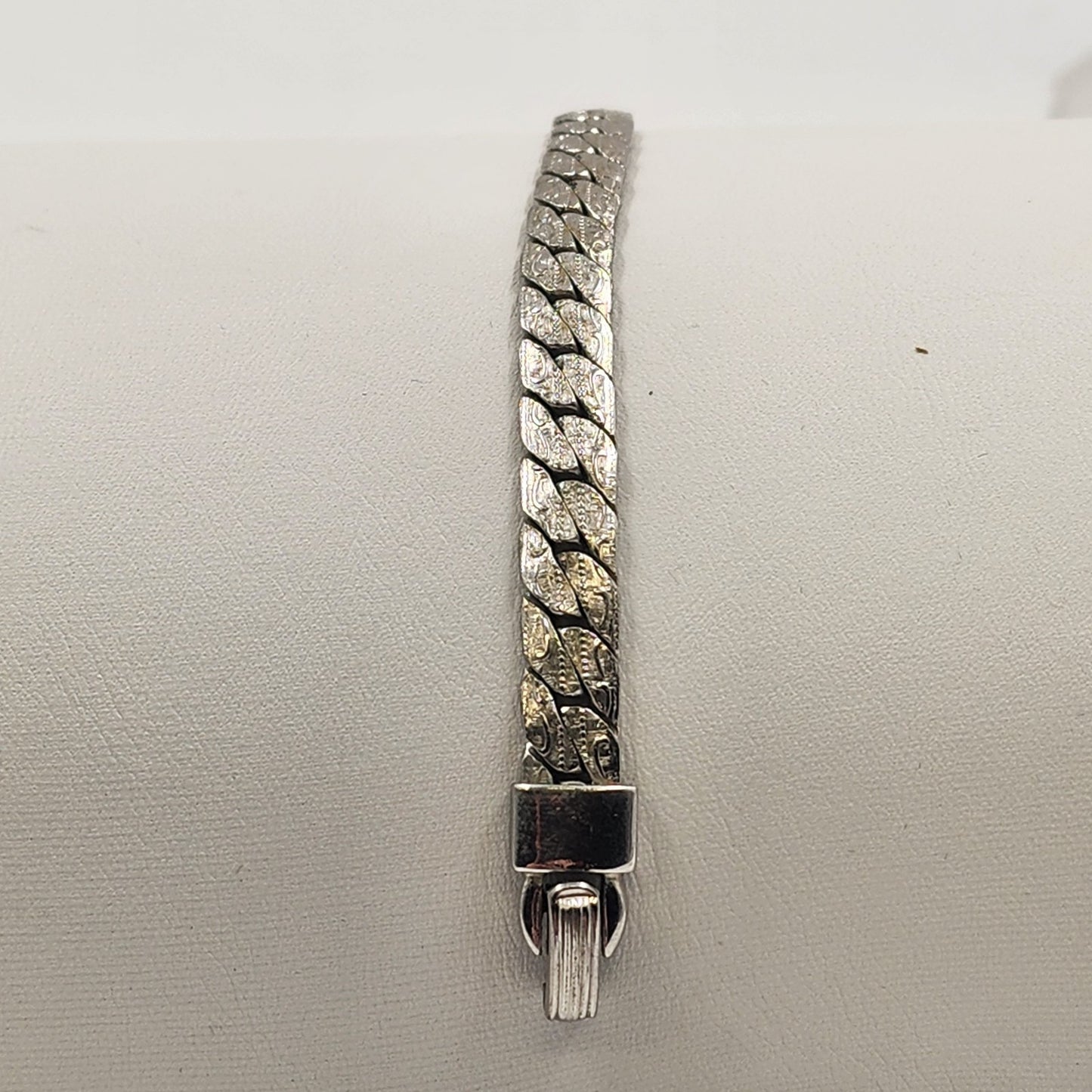 Silver Tone Miami Cuban Chain Link Flat Byzantine Bracelet for Men 7"