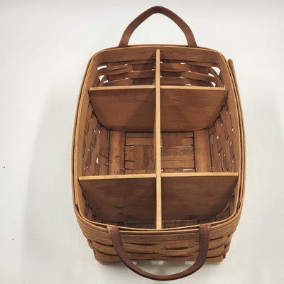 Longaberger Storage Pantry Basket with 6 Wooden Dividers & Leather Handles 1995