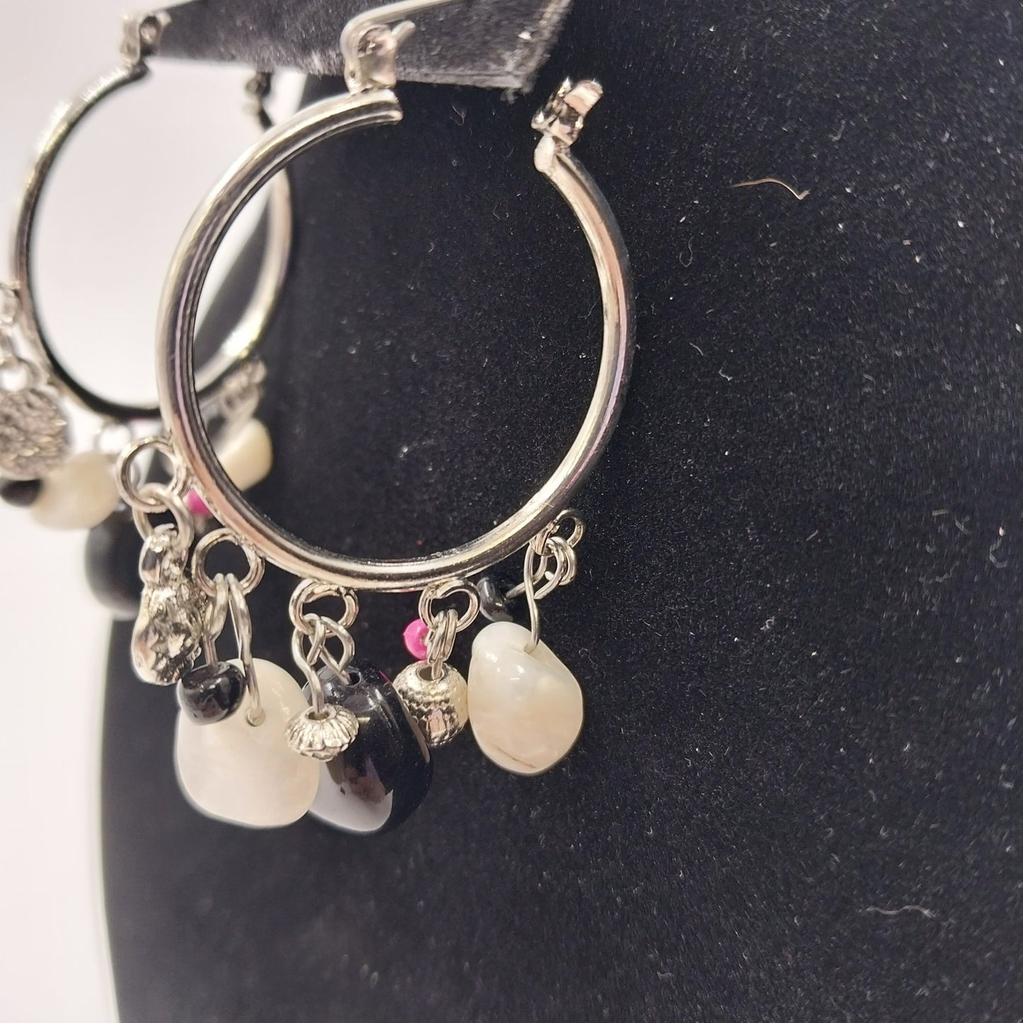 Catherines Silver Tone Saddle Hoop with Multicolor Beads Dangle Earrings Pierced