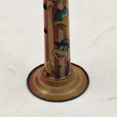 Metal Tin Lithographed Horn Vintage Kazoo 6.75"x2" with Comic Animal Characters