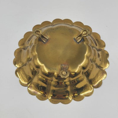 Art Deco Ornate Three-Footed Brass Round Bowl Scalloped Edge Vintage 6.75"