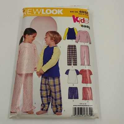 New Look 6932 Vintage Sewing Pattern 2000's Uncut Children's Pajamas Size A 5-8