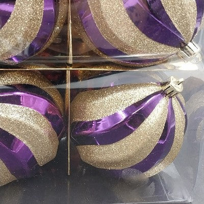 9 pc Purple Gold Swirl Balls Shatterproof Christmas Ornaments Gold Glitter 3.75"