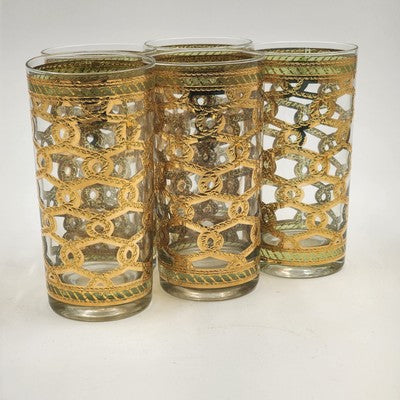 4 Culver Highball Glass Tumblers Entwined Rope 12oz 5.5" Plus One Chipped Glass