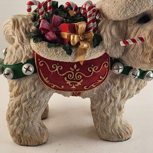 White and Red Danbury Mint Christmas Bichon Frise Large Santa Dog Figurine