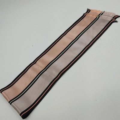 Pink Gray Black Striped Satin Sash Neck Scarf 36" x 5" Fringed Ends Vintage Wrap