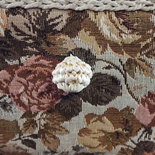 Tapestry Wicker Woven Sewing Box Basket Vintage Clear Tray Pin Cushion 11"x8"x7"