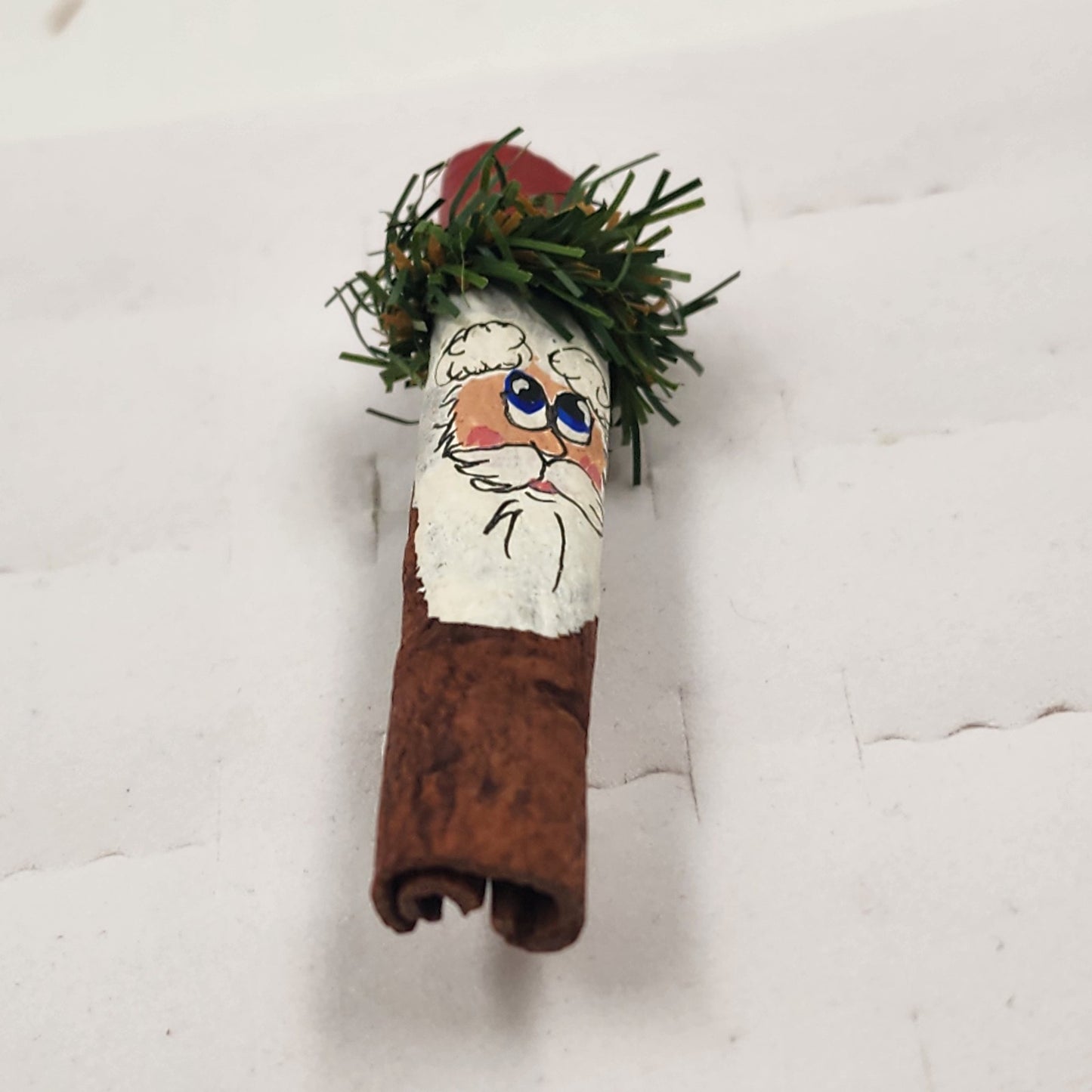 Santa Claus Cinnamon Stick Brooch Lapel Pin Hand Painted 2.75" Christmas Jewelry