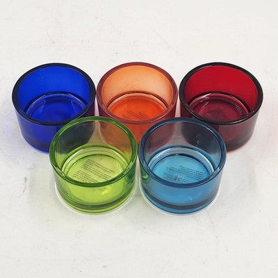 Set of 5 Pottery Barn Colored Glass Tealight Candle Holders in Original Box