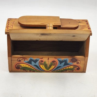Toleware Wood Box Storage Shoe Shine Norwegian Rosemaling Hand Painted Folk Art
