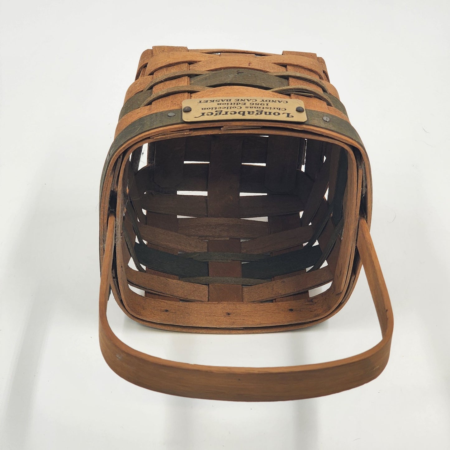 Longaberger Candy Cane Basket Christmas 1986 Collection Green Accent 5"x5"x4"
