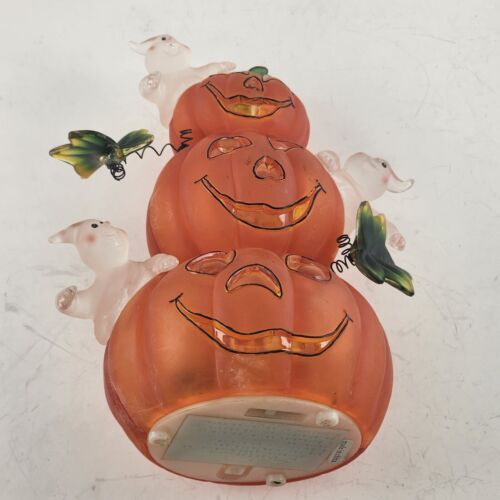 3 Stacked Pumpkins Light up Ghosts 2004 Color Changing Halloween Harvest 7" Tall