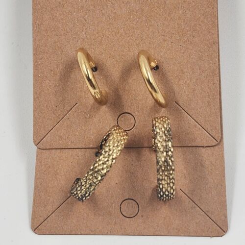 Gold Tone Hoop Earrings Lot 2 Pairs Rope Chain & Shiny Round Butterfly Closure