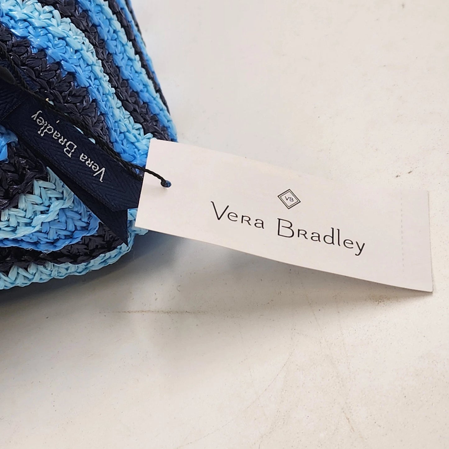 Vera Bradley Crochet Backpack Woven NWT Light Blue Navy Straps 12.75” x 10.5