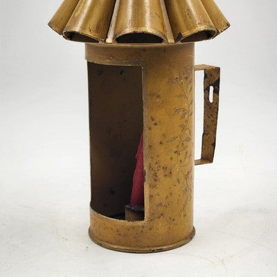Italian Metal Lantern Taper Holder Vintage Amber Yellow Cone Rustic Candle Lamp