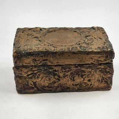 Hand Carved Wooden Jewelry Trinket Box Early American Couple Design 6"x4"