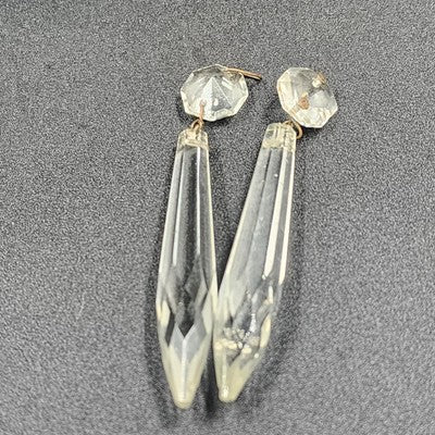2 Icicle Spear Crystal Faceted Glass Prisms 2.8" w Octagon Accent Wire Connector
