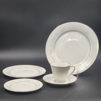 5pc Noritake Cumberland 2225 Japan Place Setting White Floral