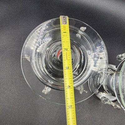 Set of 2 Heavy Crystal Glass Candle Holders Bobeche Pedestal Pendalogues Accents