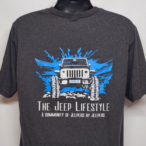 Shield The Jeep Lifestyle Black T-shirt XL Front Back Images Port & Co