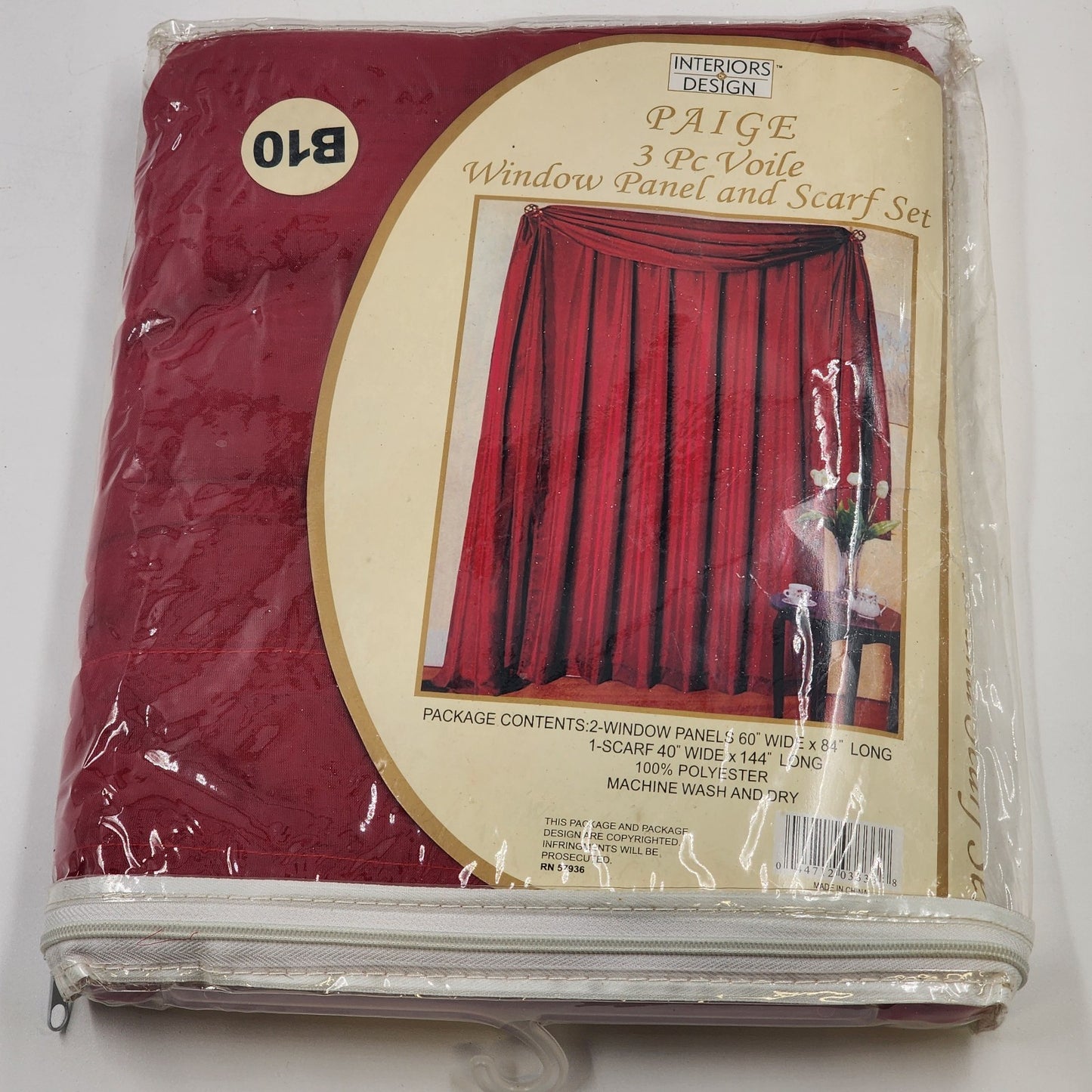 Interior Designs Paige 3 Pc Voile Window Panel & Scarf Set Dark Red 60”x84” NEW