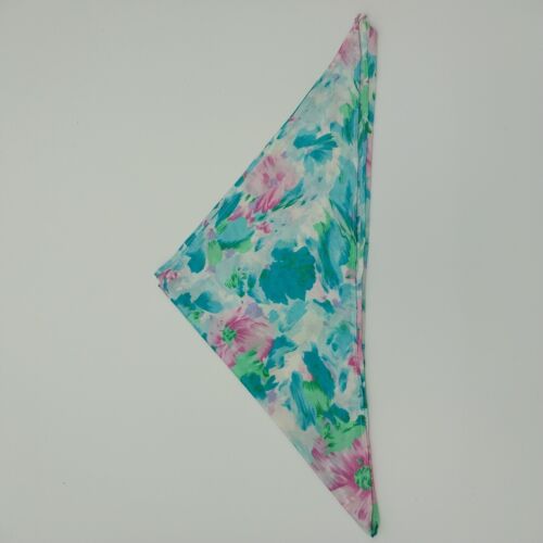 Blue White Bandana Pink Flower Floral Pattern Head Scarf Hairband Triangle 30"