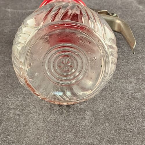 Vintage Diner Style Syrup Dispenser Glass Base Melmac Lid Stainless Steel Handle