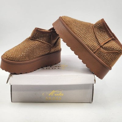 Mata Shoes Tan Lazy Boy Boots Size 10 Faux Fur Lined Blinged Design New China