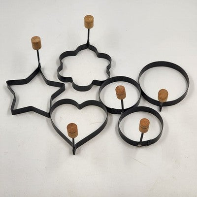6 Pancake Egg Ring Molds Cookie Cutters Star Heart Round Flower Wood Handles