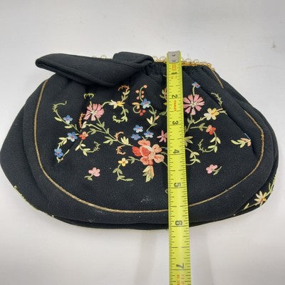 Black French Evening Clutch Bag Wrist Strap French Knot Embroidered Pearls 1930s