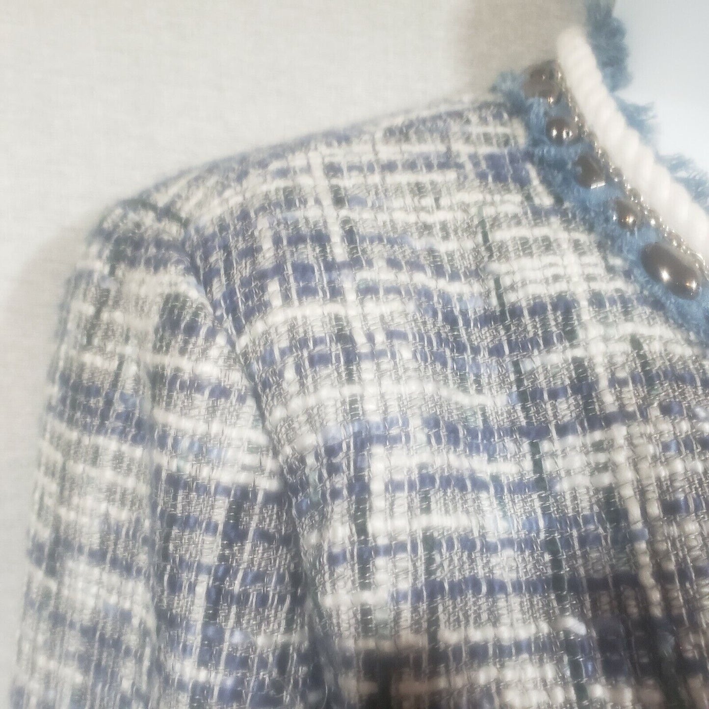 Katherine New York Women's Blue Gray & White Blazer Jacket Large Accented Trim