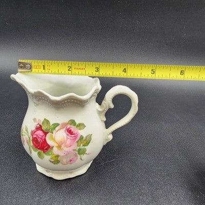 Leuchtenburg Creamer Pitcher with Pink Roses White Porcelain 3.75" Germany VTG
