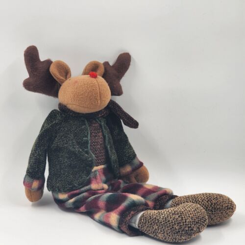 Christmas Plush Well Dressed Moose Shelf Sitter 20" Long Antlers to Hoof No Tags