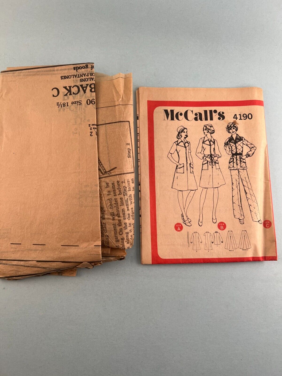 McCall's 4190 Vintage Sewing Pattern '74 Half Size Dress or Top and Pants 18½
