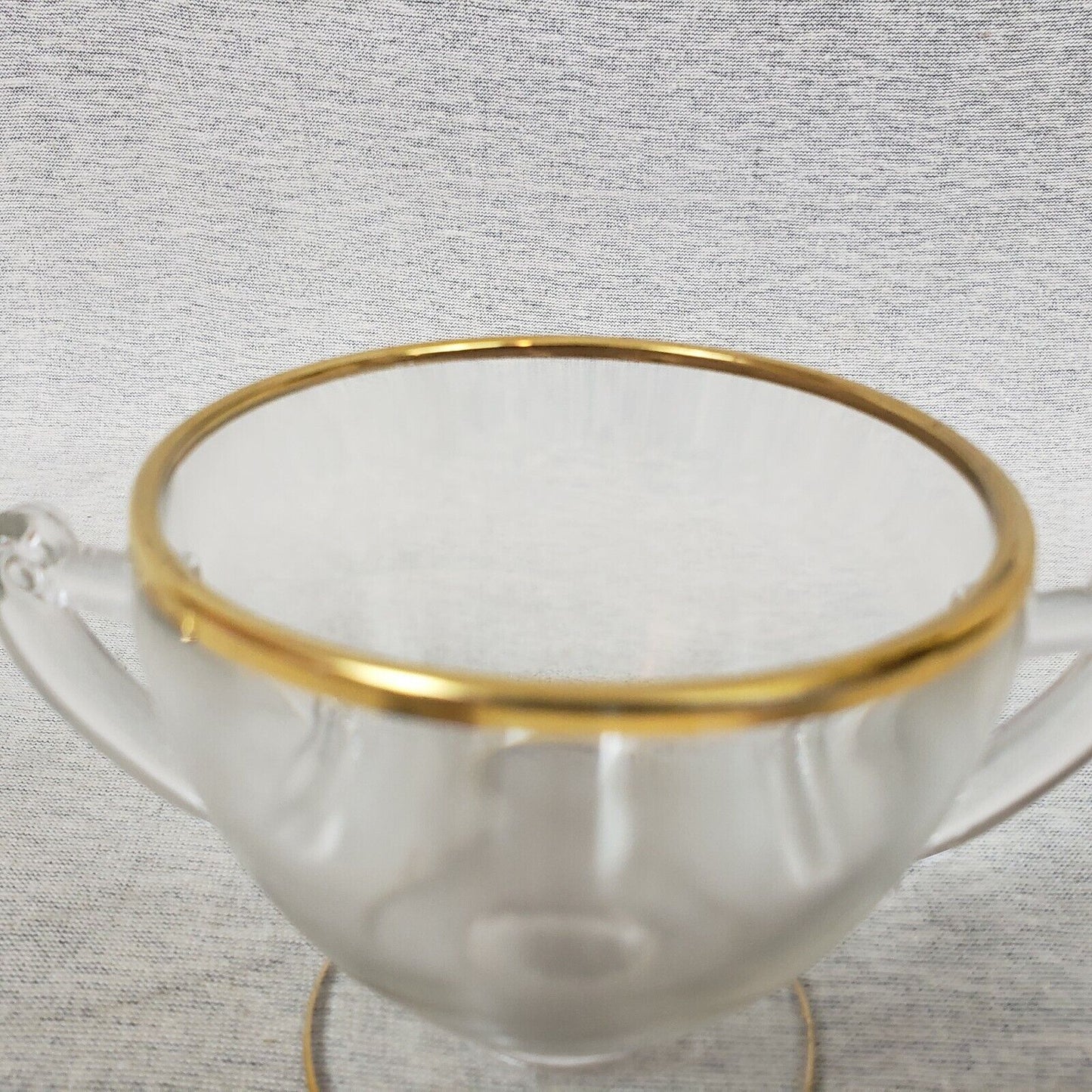 Crystal Elegant Glass Sugar Bowl & Creamer Gold Gilt Scroll Handle Vintage