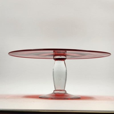 IKEA ÄKTAD Ruby Red Flashing Cake Stand 13" Glass Top Clear 5" Pedestal Base