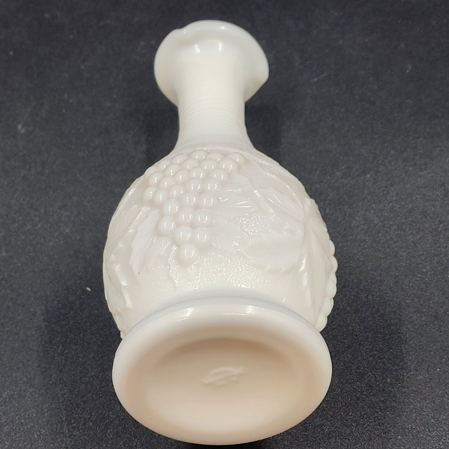 Imperial White Milk Glass Bud Vase Grape Pattern 6" Tall Rings Neck Vintage USA