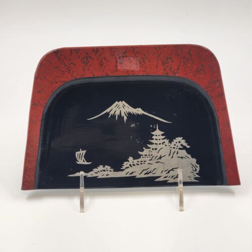 Black Lacquer Ware Wooden Crumber Crumb Tray Silent Butler Japan 8.25" x 5.25"