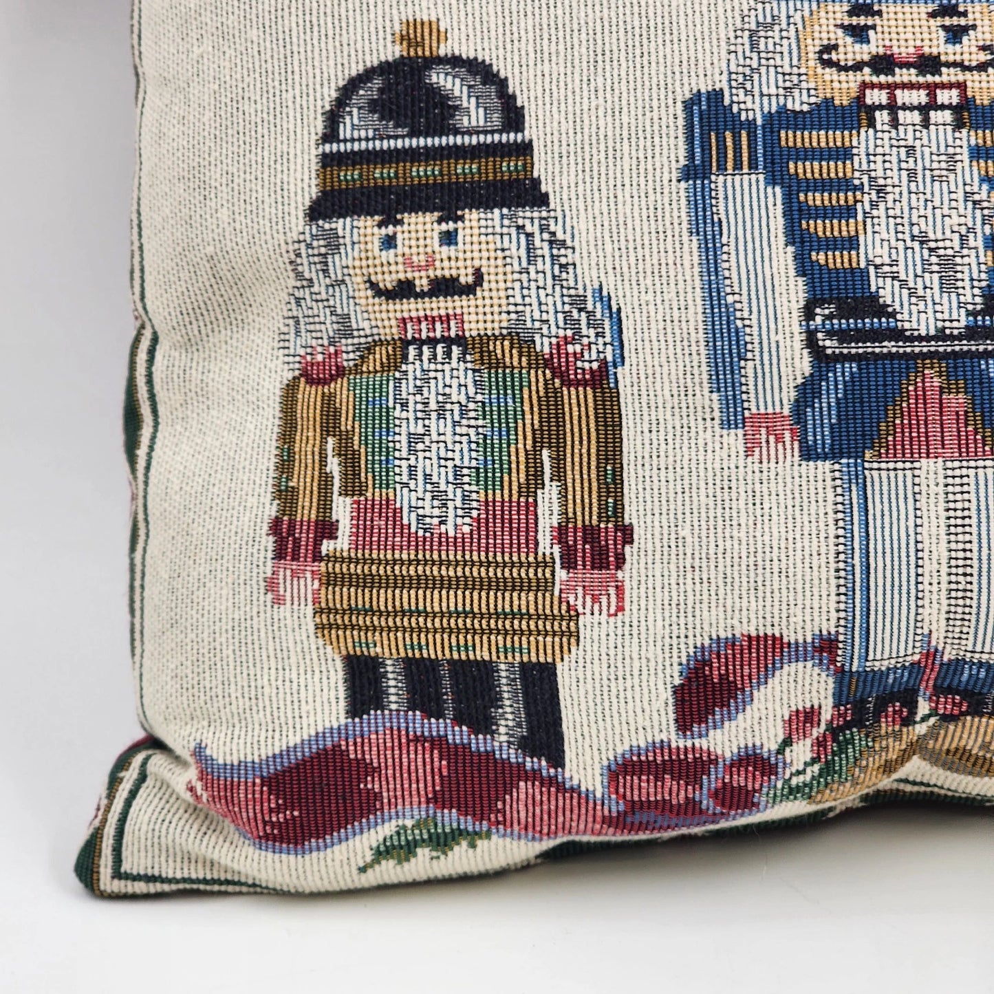 Christmas Nutcracker Soldiers Throw Pillow Tapestry Red Decor 15" x 11" Vtg USA